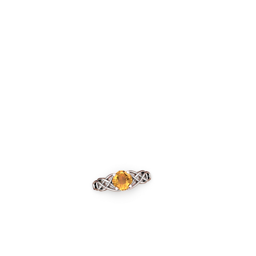 Citrine Checkerboard Cushion Celtic Knot 14K White Gold ring R5000