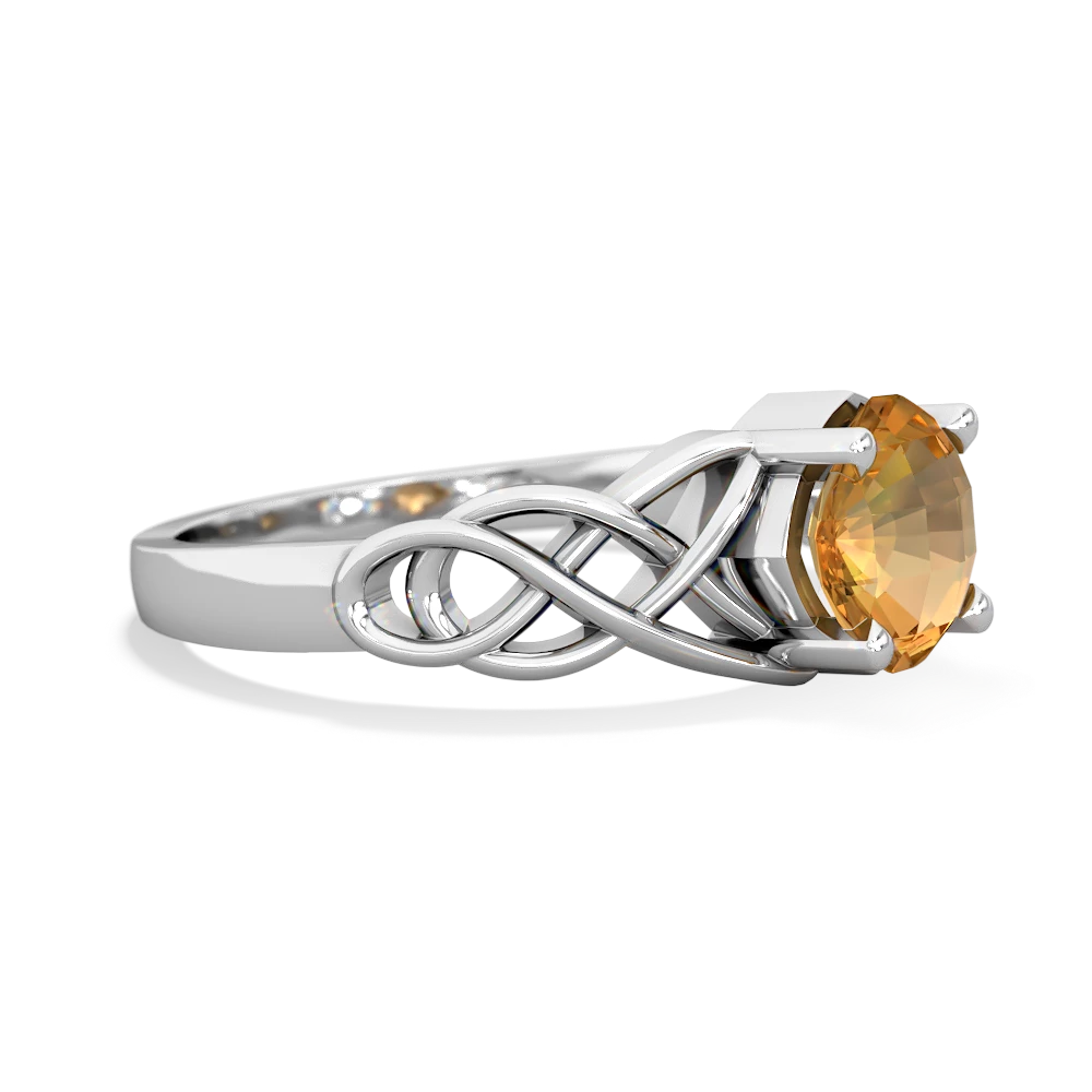 Citrine Checkerboard Cushion Celtic Knot 14K White Gold ring R5000