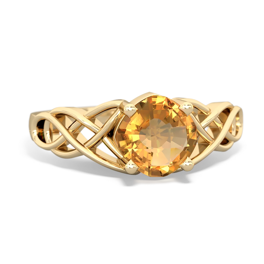 Citrine Checkerboard Cushion Celtic Knot 14K Yellow Gold ring R5000