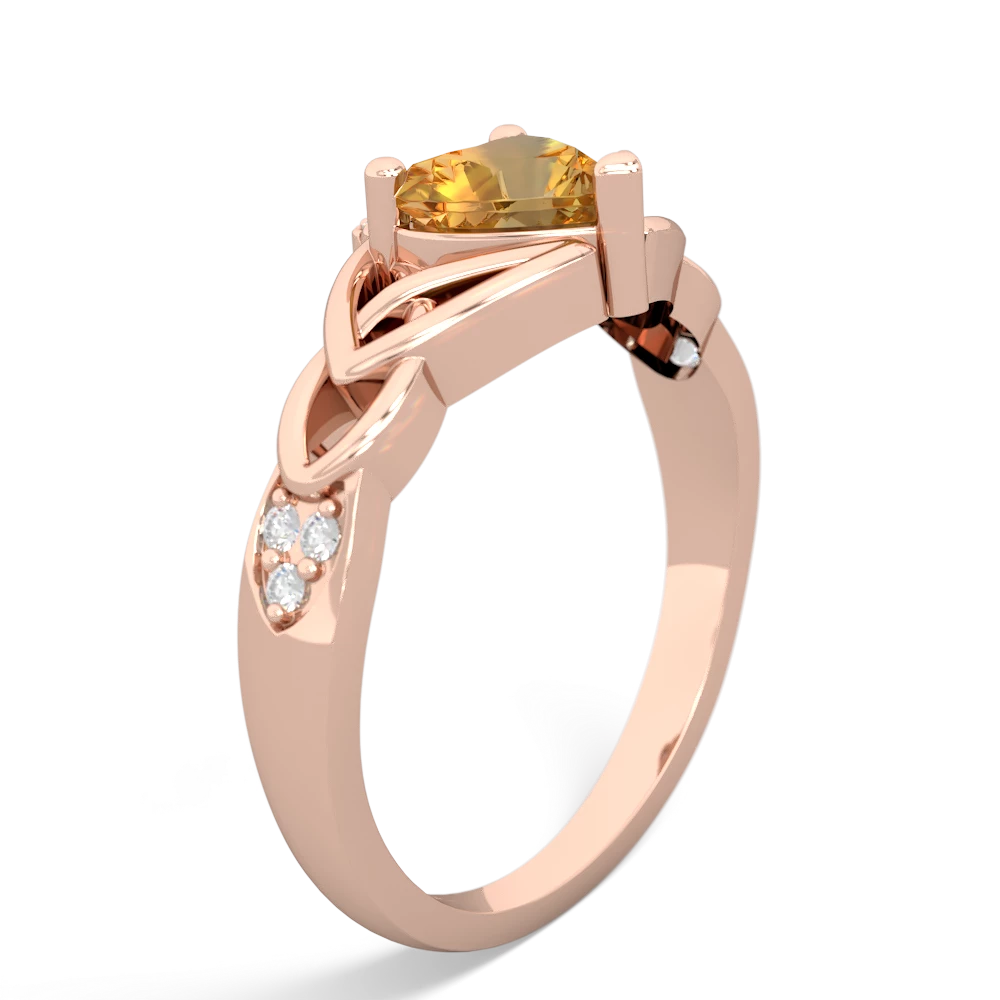 Citrine Claddagh Celtic Knot Diamond 14K Rose Gold ring R5001