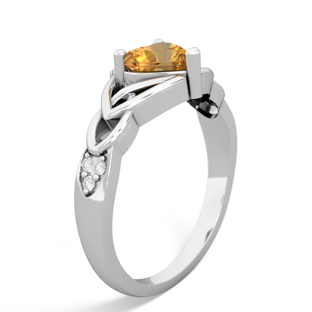 Citrine Claddagh Celtic Knot Diamond 14K White Gold ring R5001