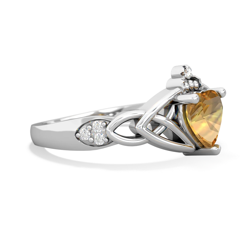 Citrine Claddagh Celtic Knot Diamond 14K White Gold ring R5001