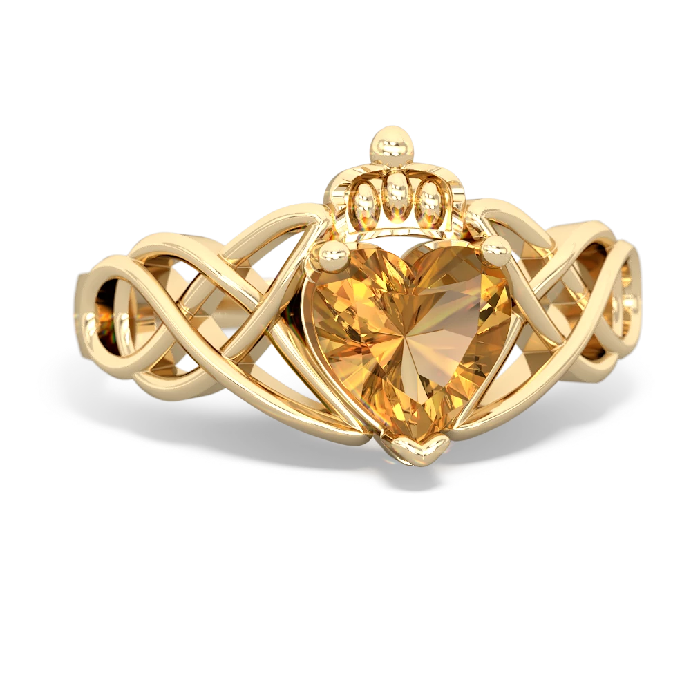 Citrine Claddagh Celtic Knot 14K Yellow Gold ring R2367