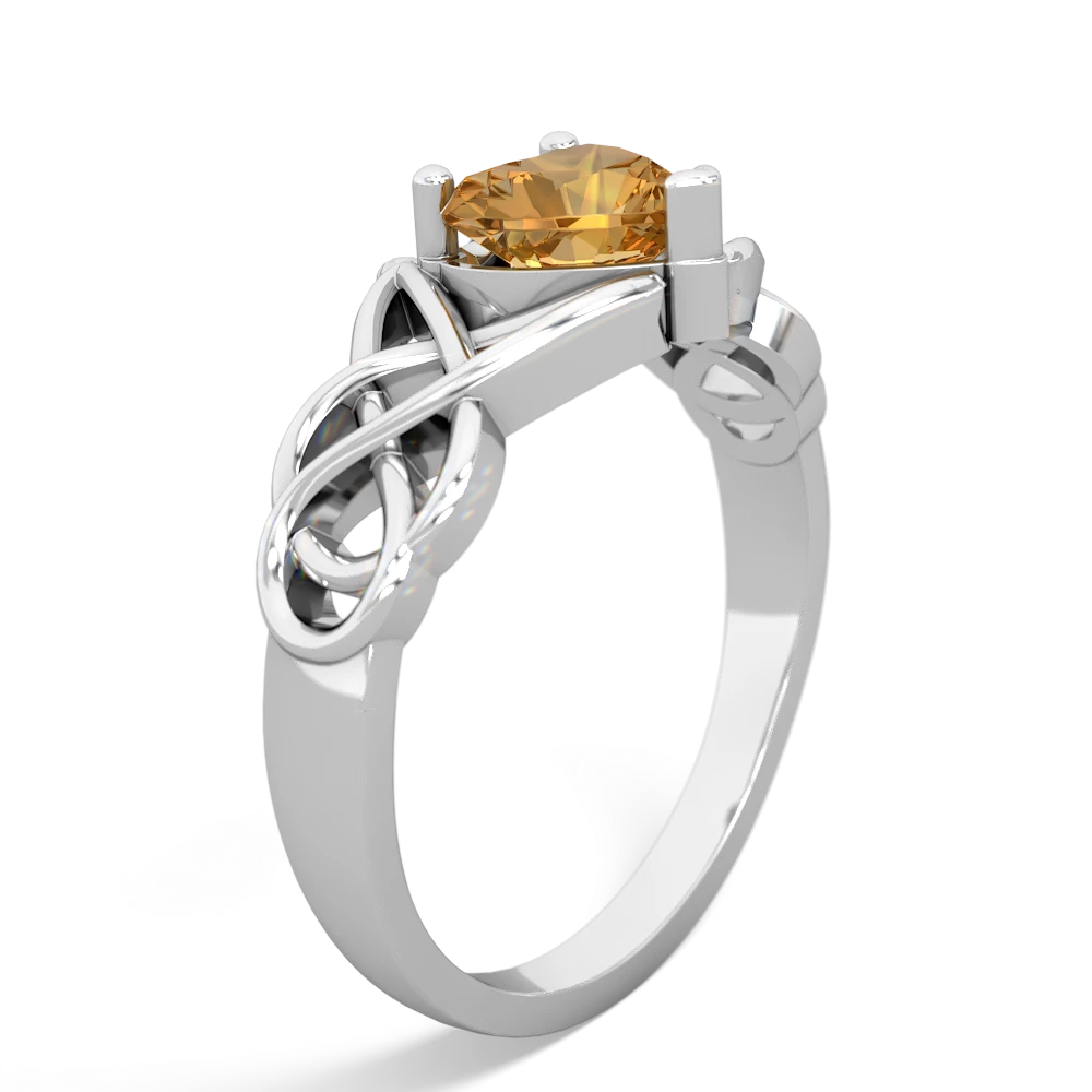 Citrine Claddagh Celtic Knot 14K White Gold ring R2367