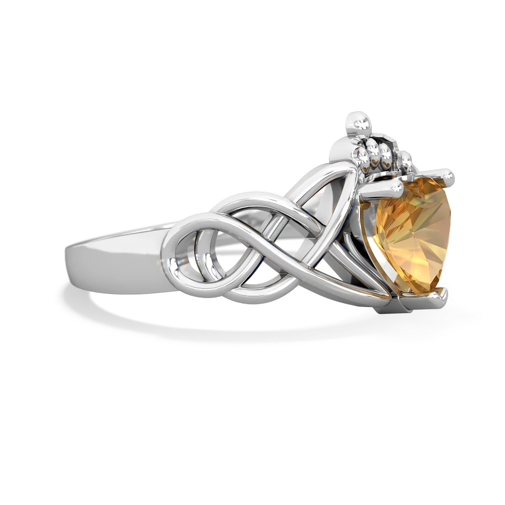 Citrine Claddagh Celtic Knot 14K White Gold ring R2367