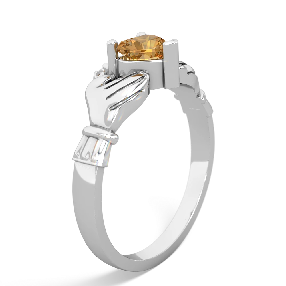 Citrine Claddagh 14K White Gold ring R2370