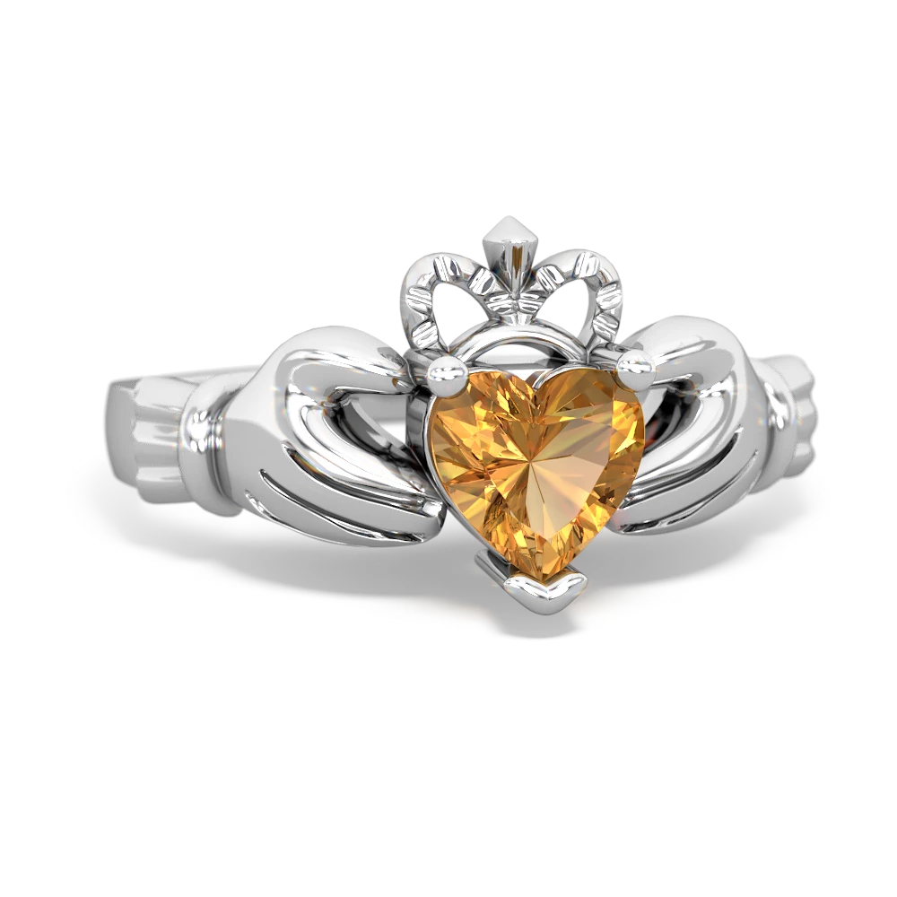 Citrine Claddagh 14K White Gold ring R2370