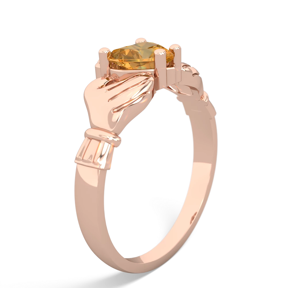 Citrine Claddagh Diamond Crown 14K Rose Gold ring R2372