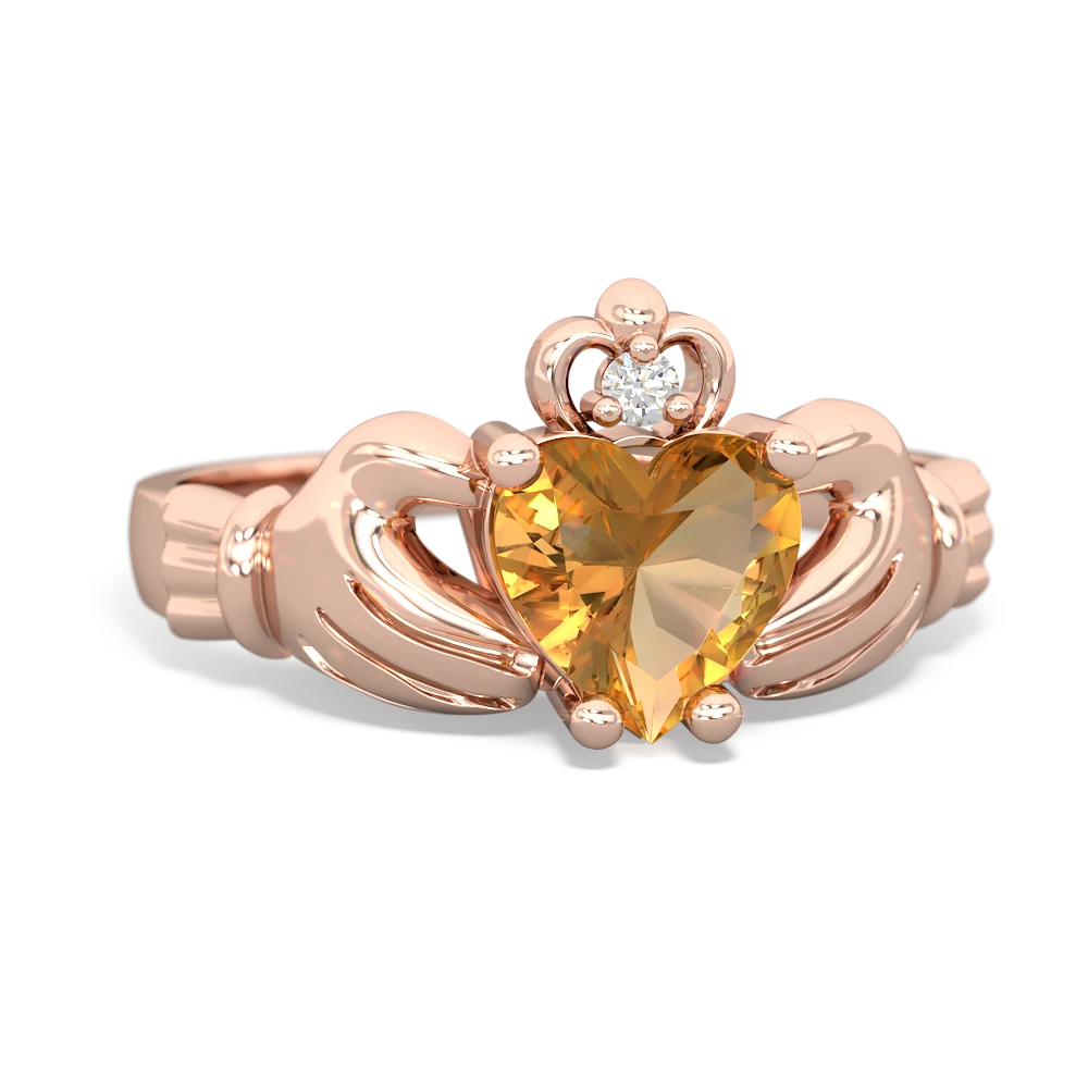 Citrine Claddagh Diamond Crown 14K Rose Gold ring R2372