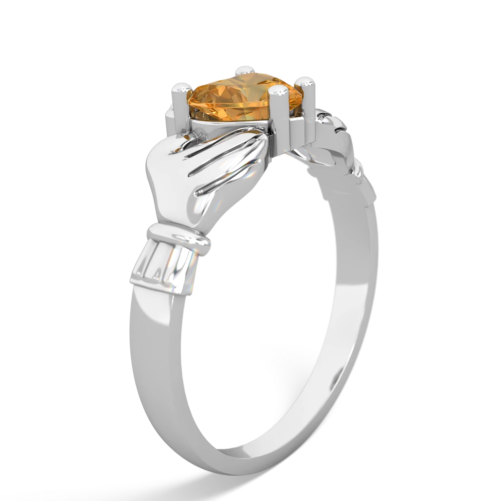 Citrine Claddagh Diamond Crown 14K White Gold ring R2372