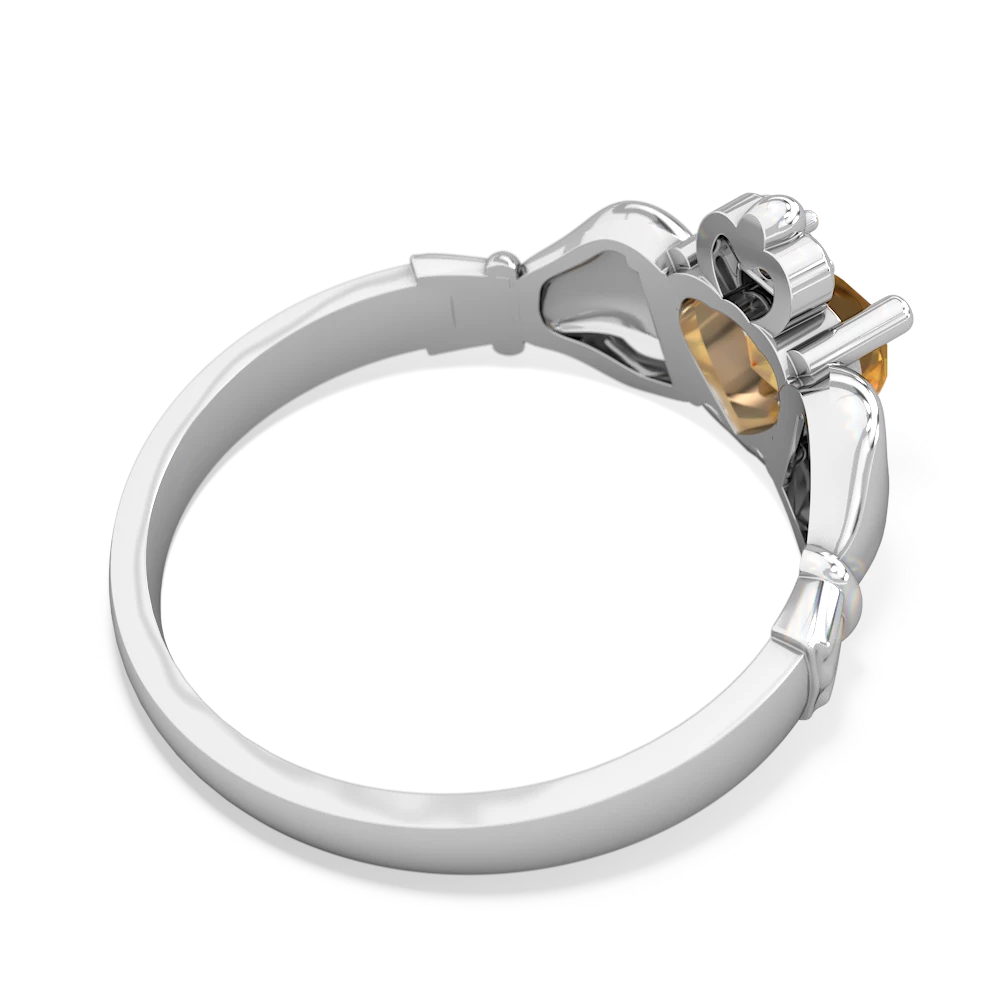 Citrine Claddagh Diamond Crown 14K White Gold ring R2372