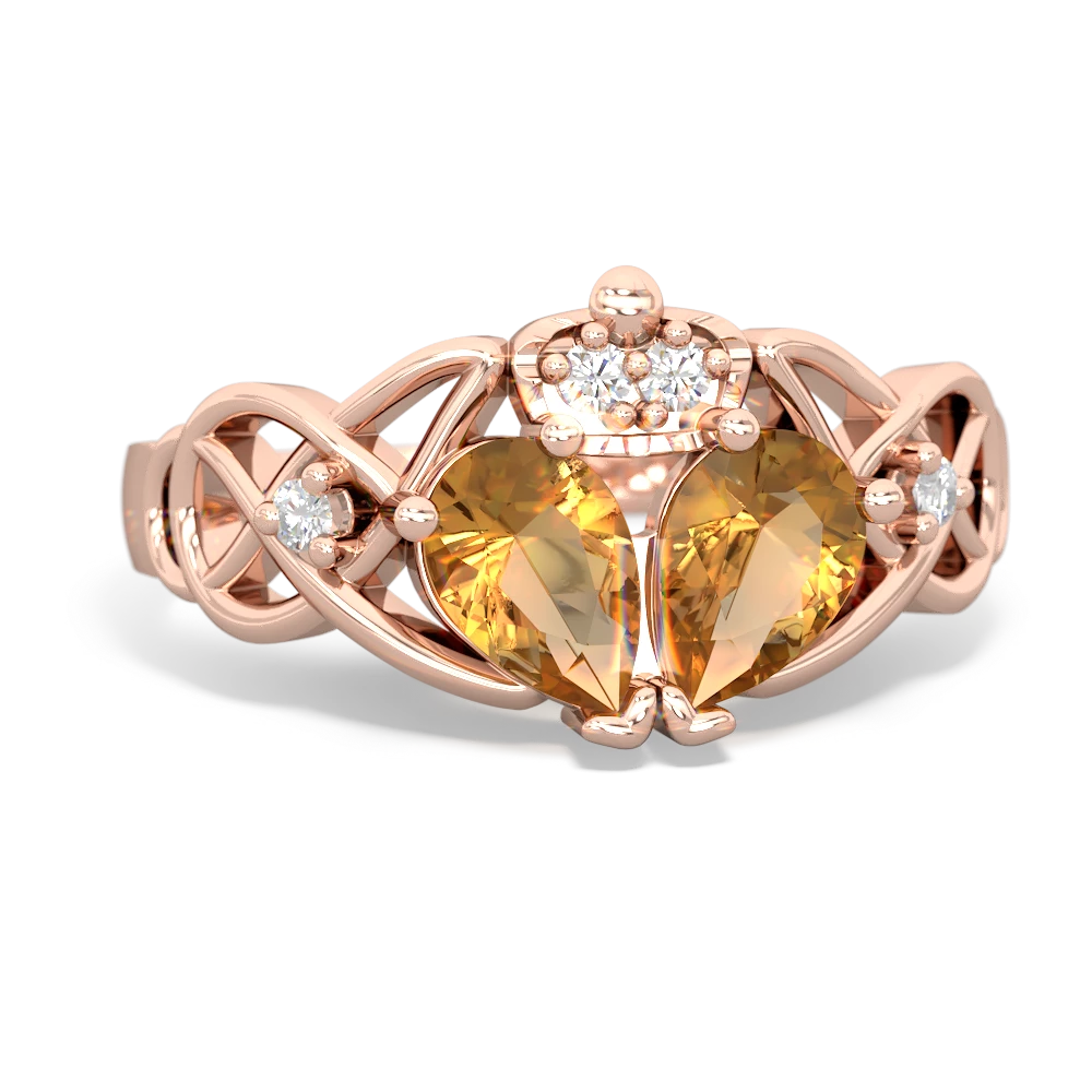 Citrine 'One Heart' Celtic Knot Claddagh 14K Rose Gold ring R5322