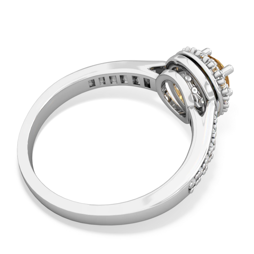 Citrine Diamond Halo 14K White Gold ring R5370 - front view