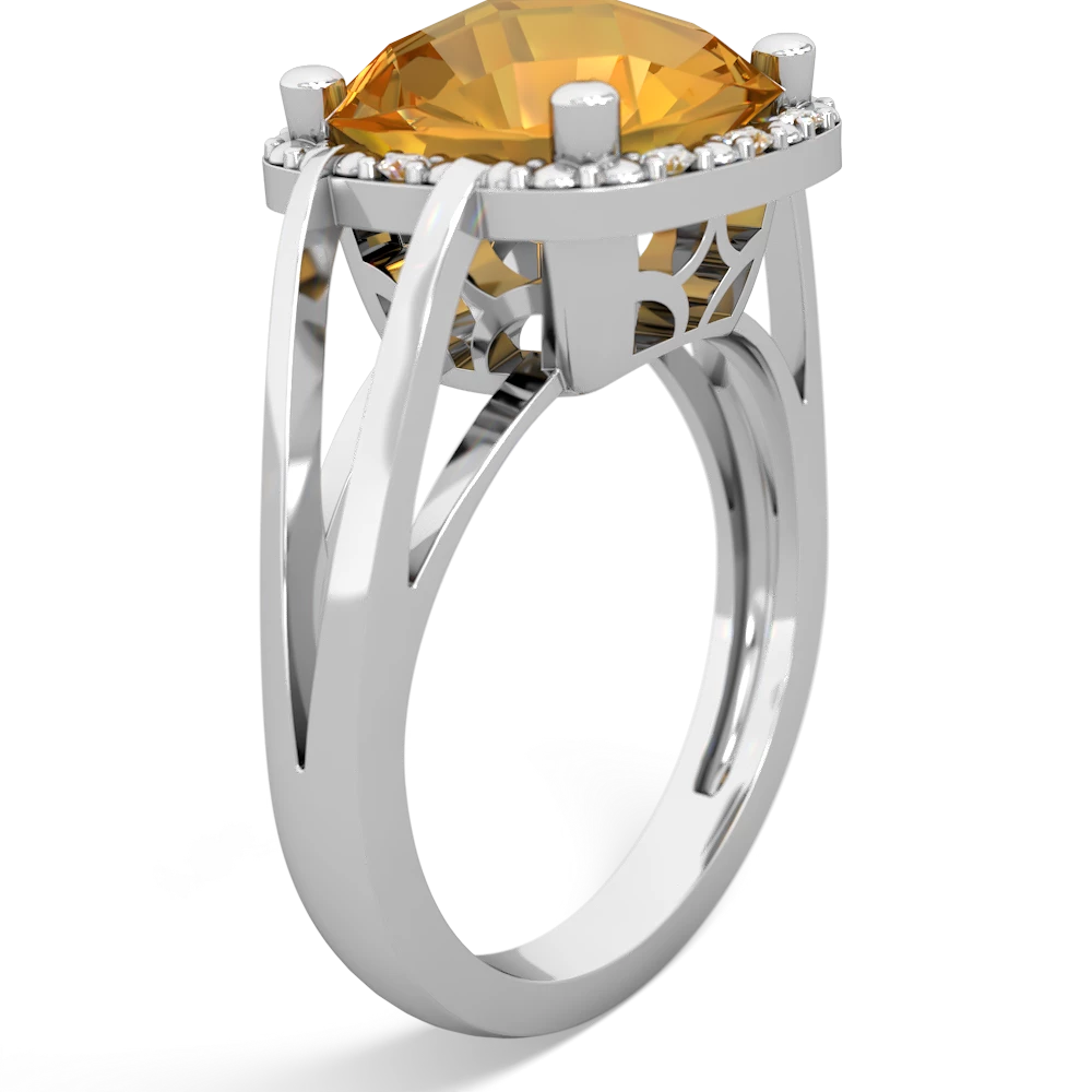 Citrine Art Deco Cocktail 14K White Gold ring R2498