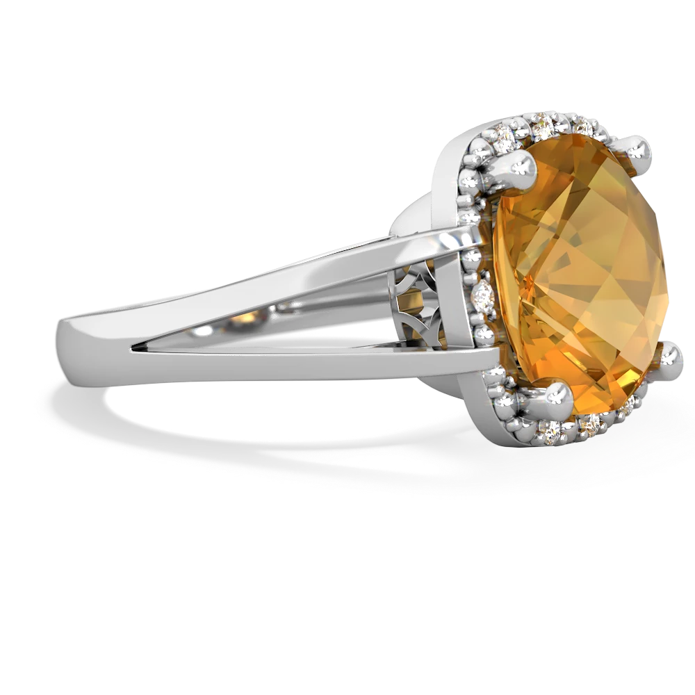 Citrine Art Deco Cocktail 14K White Gold ring R2498