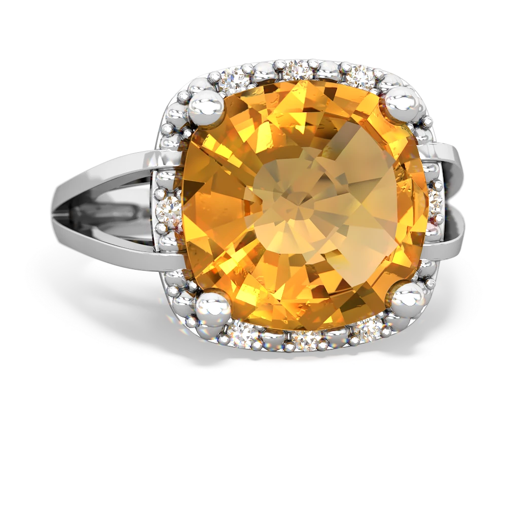 Citrine Art Deco Cocktail 14K White Gold ring R2498