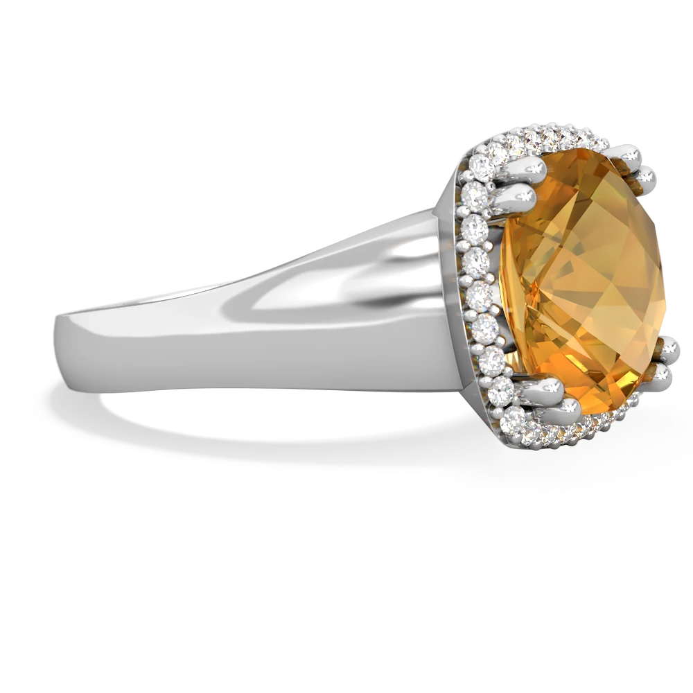 Citrine Halo Cocktail 14K White Gold ring R2544