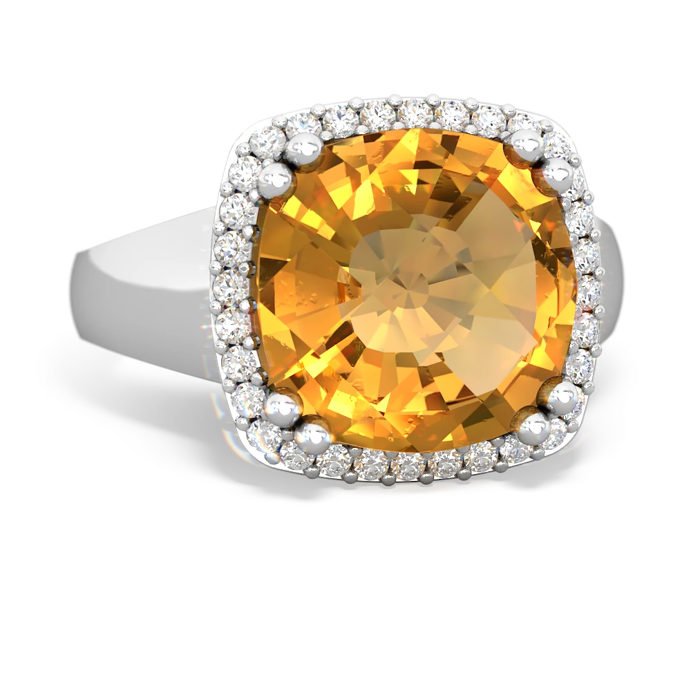 Citrine Halo Cocktail 14K White Gold ring R2544