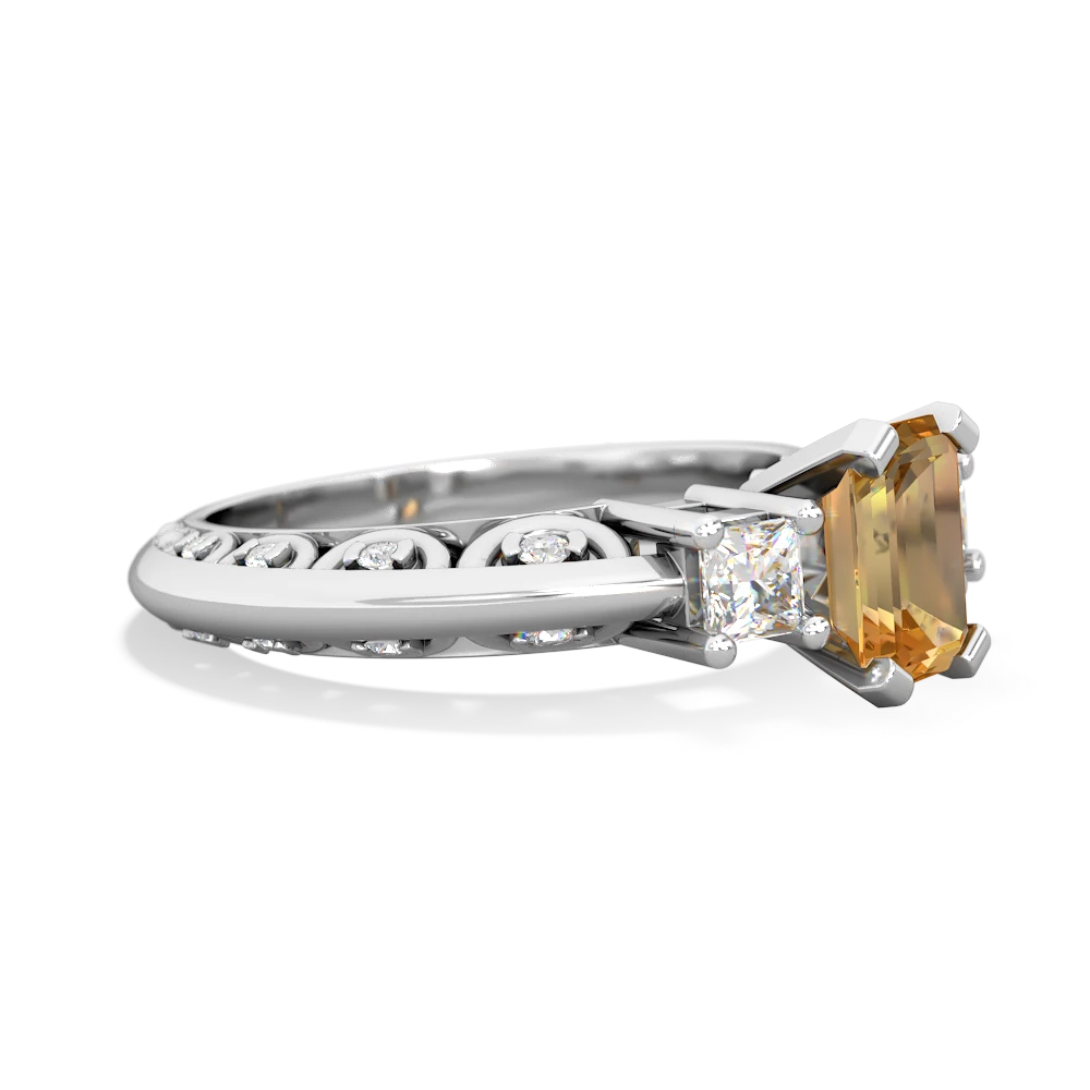 Citrine Art Deco Diamond 7X5 Emerald-Cut Engagement 14K White Gold ring R20017EM