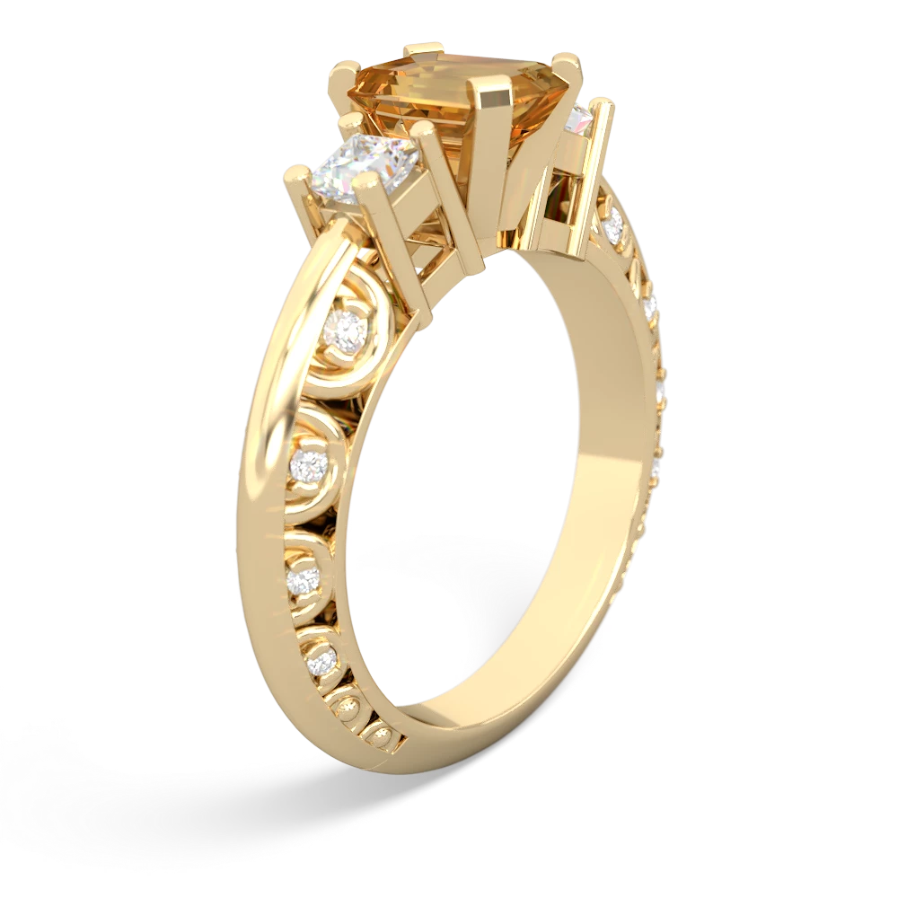 Citrine Art Deco Diamond 7X5 Emerald-Cut Engagement 14K Yellow Gold ring R20017EM