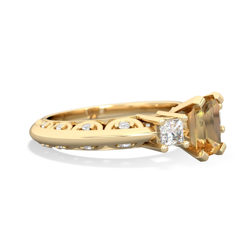 Citrine Art Deco Diamond 7X5 Emerald-Cut Engagement 14K Yellow Gold ring R20017EM