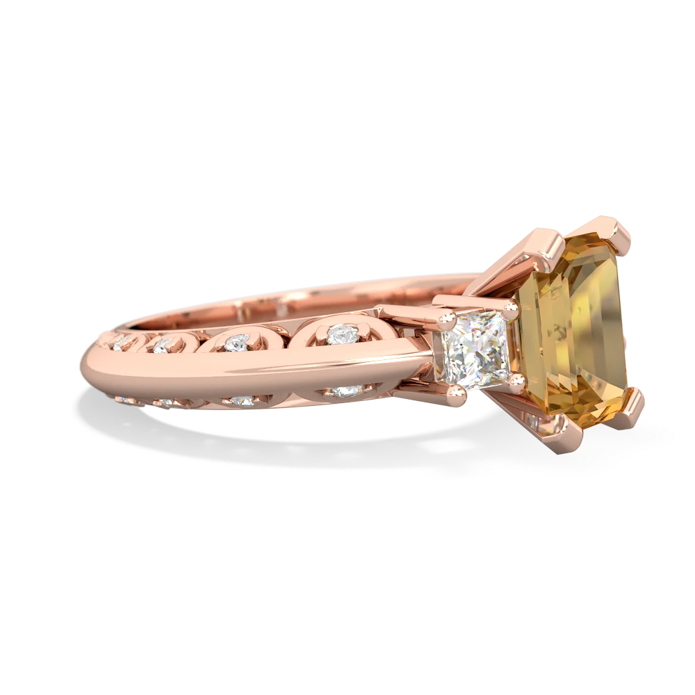 Citrine Art Deco Diamond 8X6 Emerald-Cut Engagement 14K Rose Gold ring R20018EM