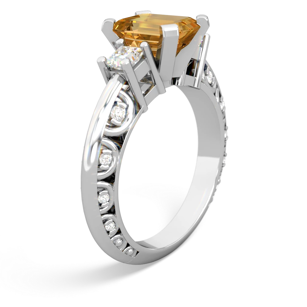 Citrine Art Deco Diamond 8X6 Emerald-Cut Engagement 14K White Gold ring R20018EM