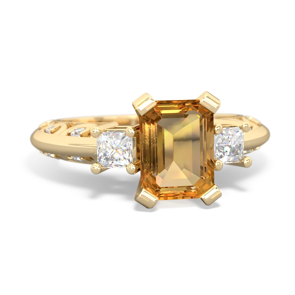 Citrine Art Deco Diamond 8X6 Emerald-Cut Engagement 14K Yellow Gold ring R20018EM