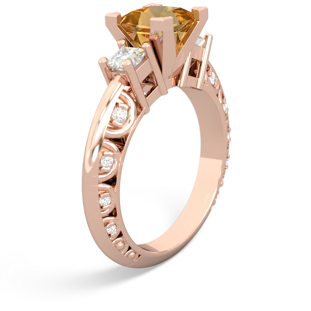 Citrine Art Deco Diamond Engagement 6Mm Princess 14K Rose Gold ring R2001