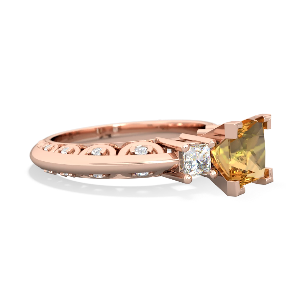 Citrine Art Deco Diamond Engagement 6Mm Princess 14K Rose Gold ring R2001