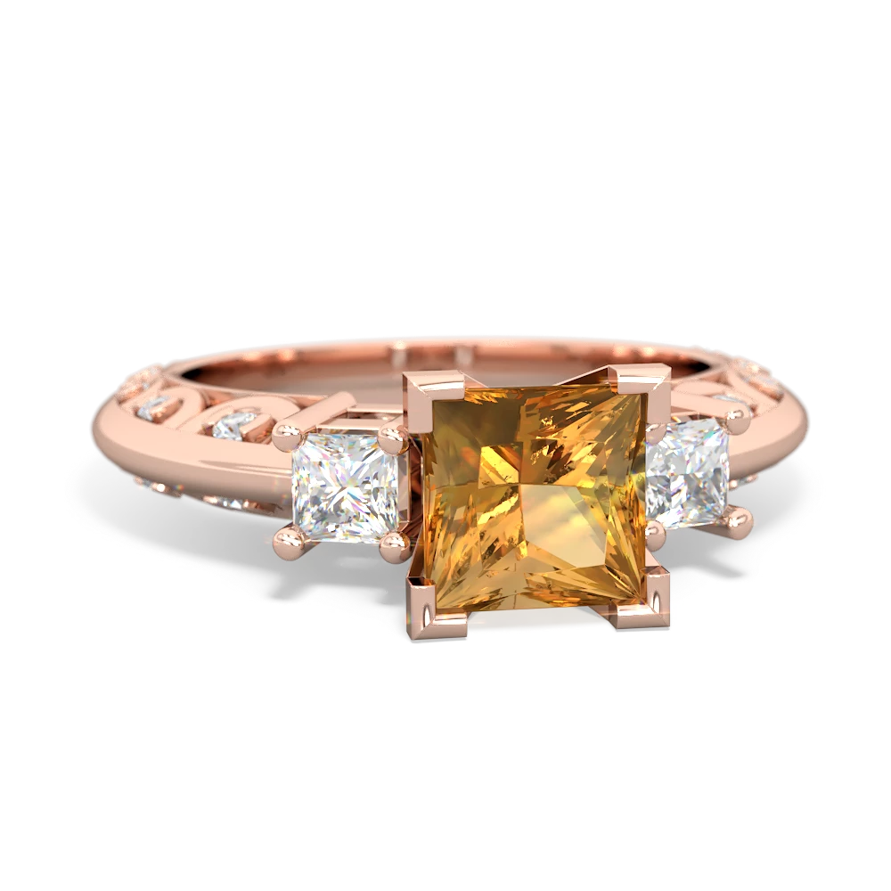 Citrine Art Deco Diamond Engagement 6Mm Princess 14K Rose Gold ring R2001