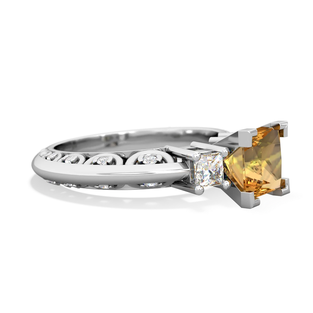 Citrine Art Deco Diamond Engagement 6Mm Princess 14K White Gold ring R2001