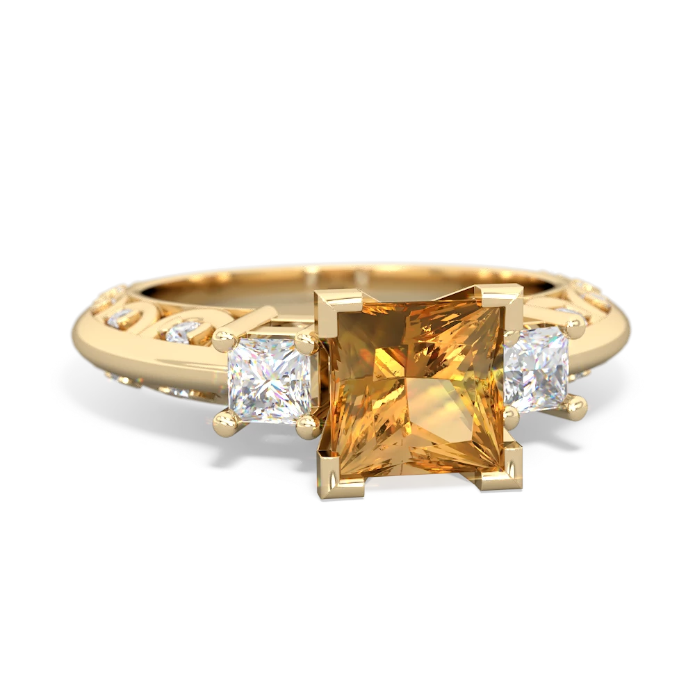 Citrine Art Deco Diamond Engagement 6Mm Princess 14K Yellow Gold ring R2001