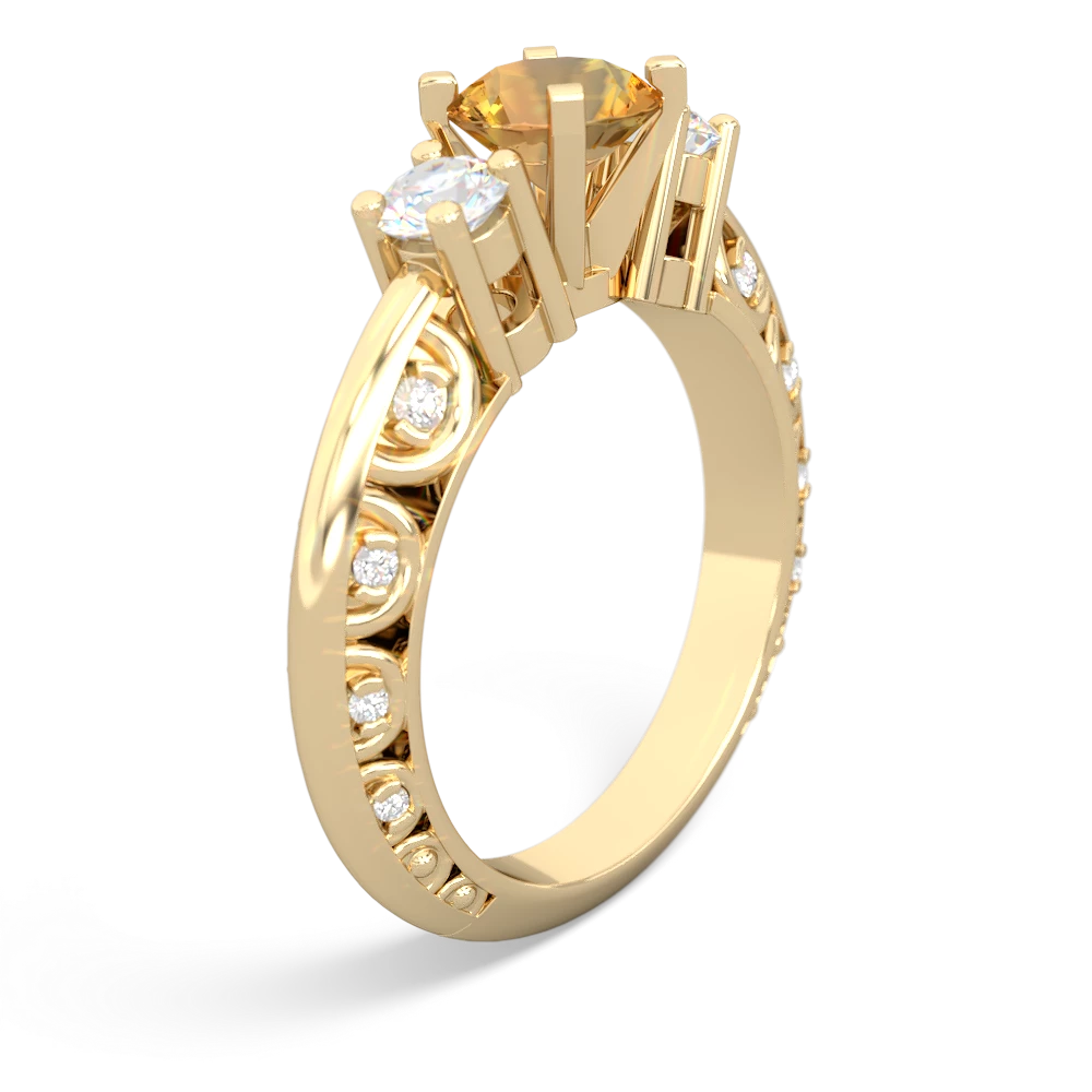 Citrine Art Deco Diamond 6Mm Round Engagment 14K Yellow Gold ring R2003