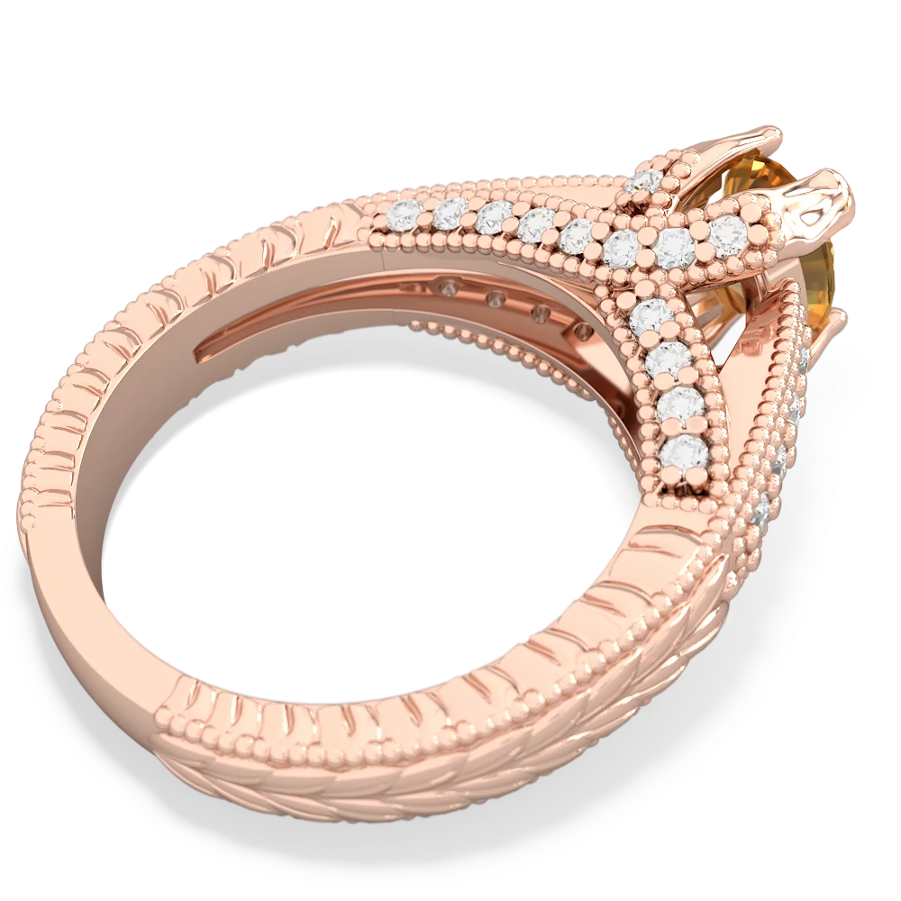 Citrine Antique Style Milgrain Diamond 14K Rose Gold ring R2028