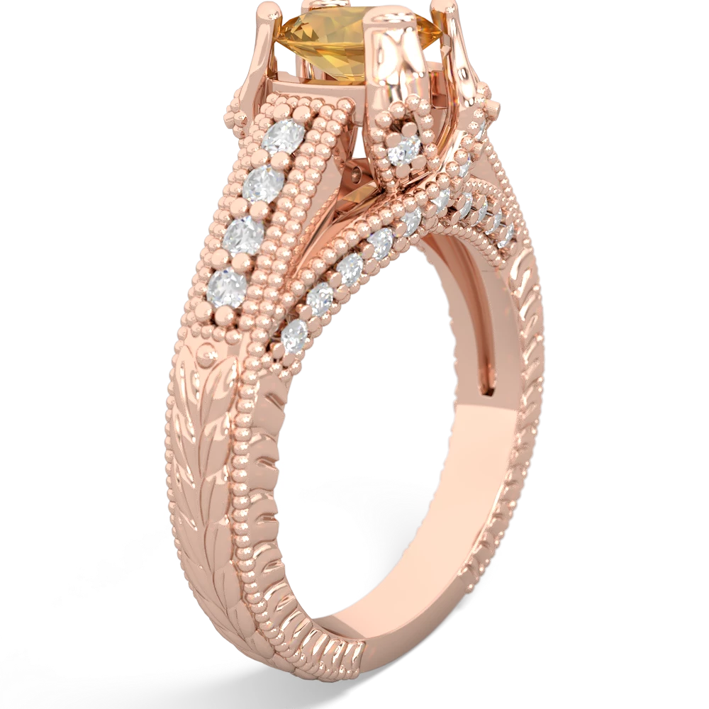 Citrine Antique Style Milgrain Diamond 14K Rose Gold ring R2028
