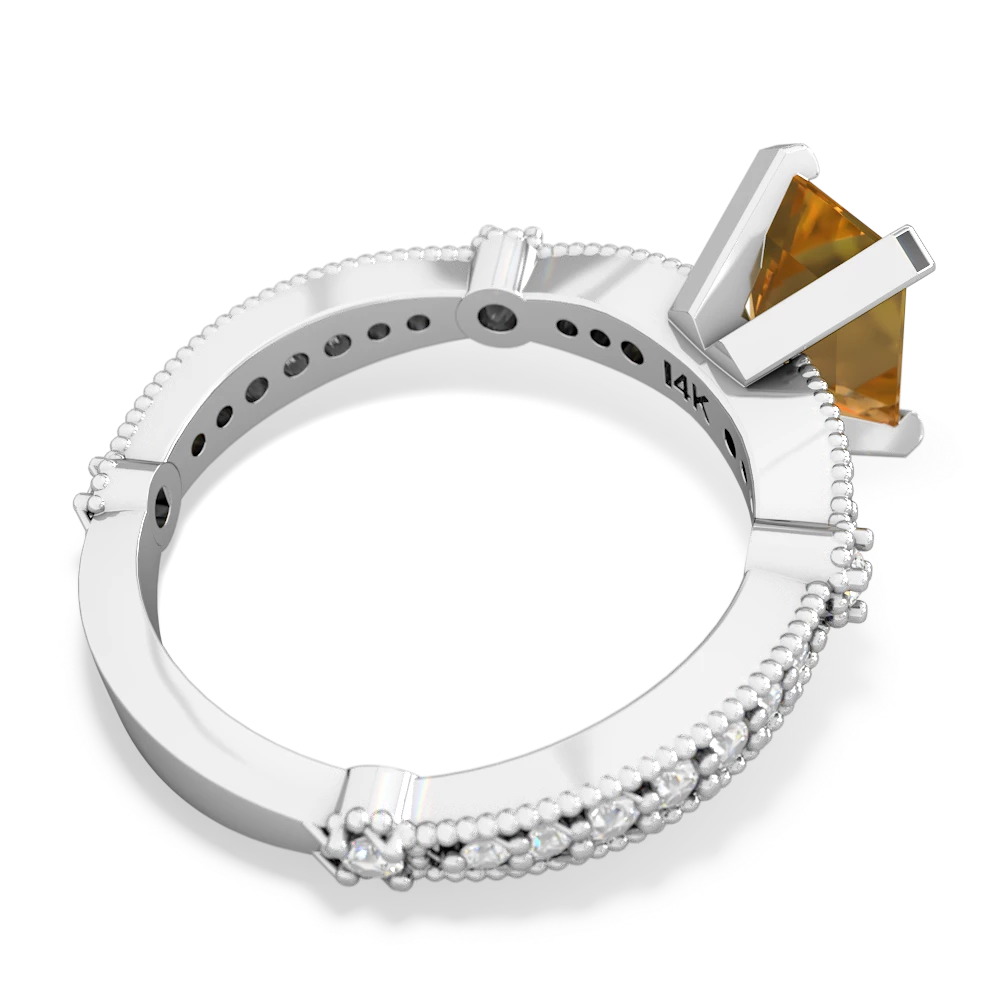 Citrine Milgrain Antique Style 14K White Gold ring R26298EM - front view