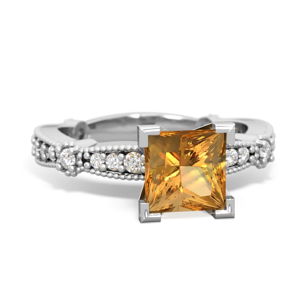 Citrine Sparkling Tiara 6Mm Princess 14K White Gold ring R26296SQ