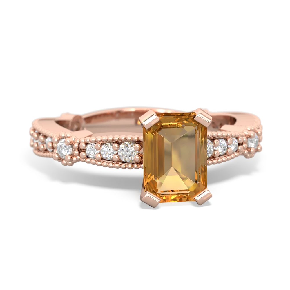 Citrine Sparkling Tiara 7X5mm Emerald-Cut 14K Rose Gold ring R26297EM