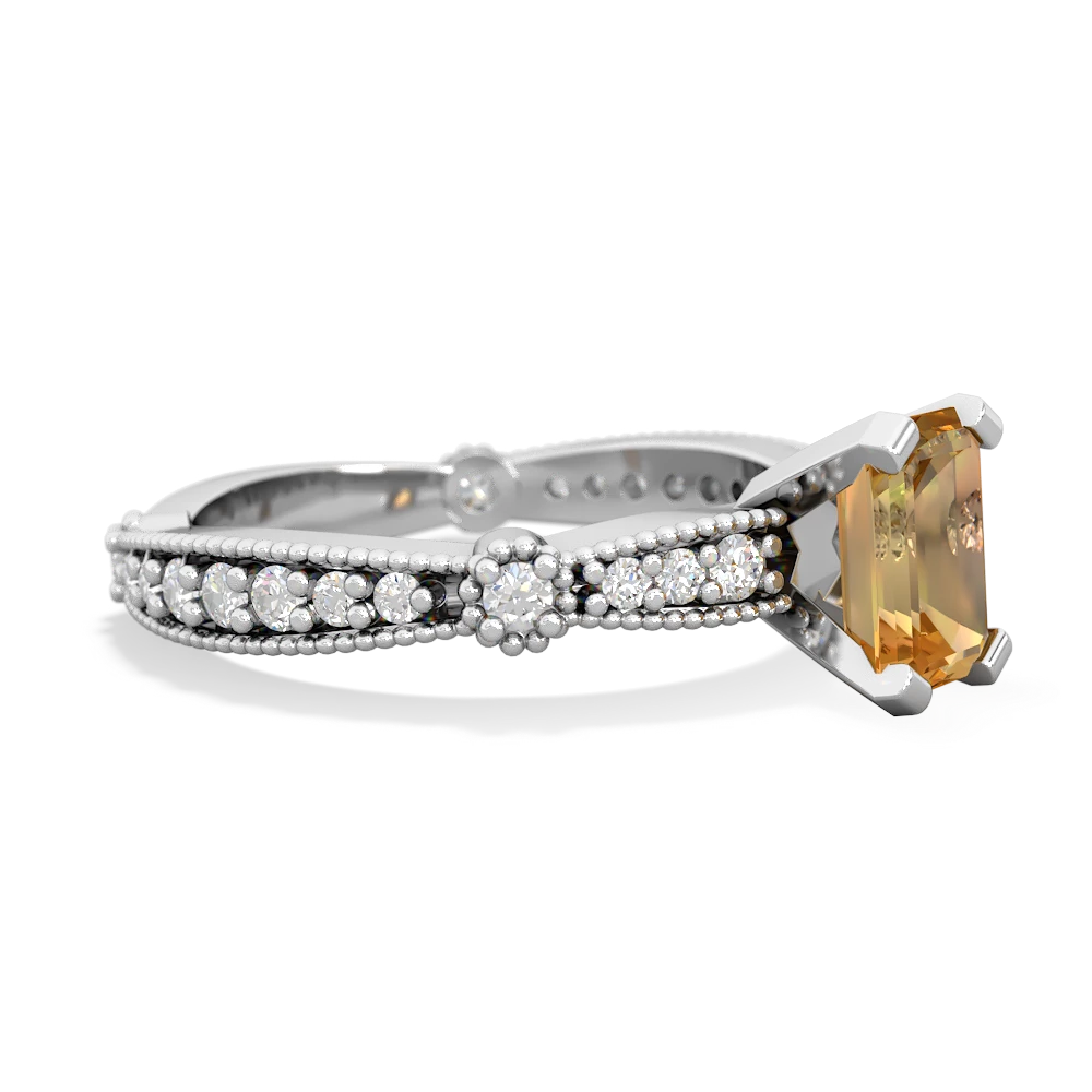 Citrine Sparkling Tiara 7X5mm Emerald-Cut 14K White Gold ring R26297EM