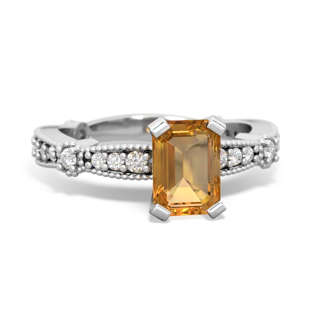 Citrine Sparkling Tiara 7X5mm Emerald-Cut 14K White Gold ring R26297EM