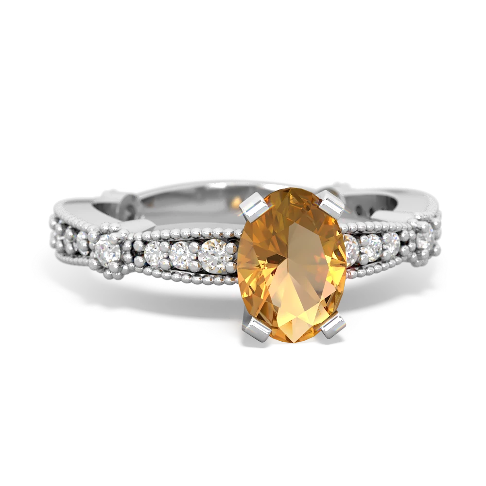 Citrine Sparkling Tiara 7X5mm Oval 14K White Gold ring R26297VL