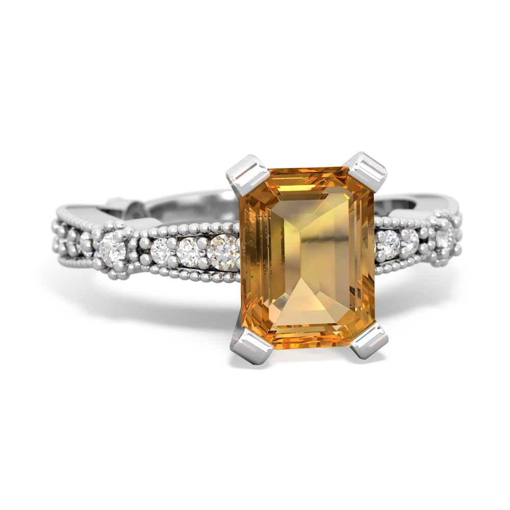 Citrine Sparkling Tiara 8X6 Emerald-Cut 14K White Gold ring R26298EM