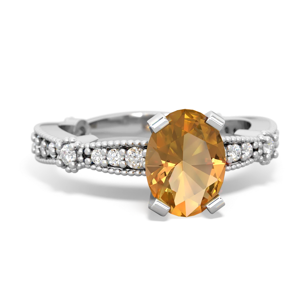 Citrine Sparkling Tiara 8X6 Oval 14K White Gold ring R26298VL