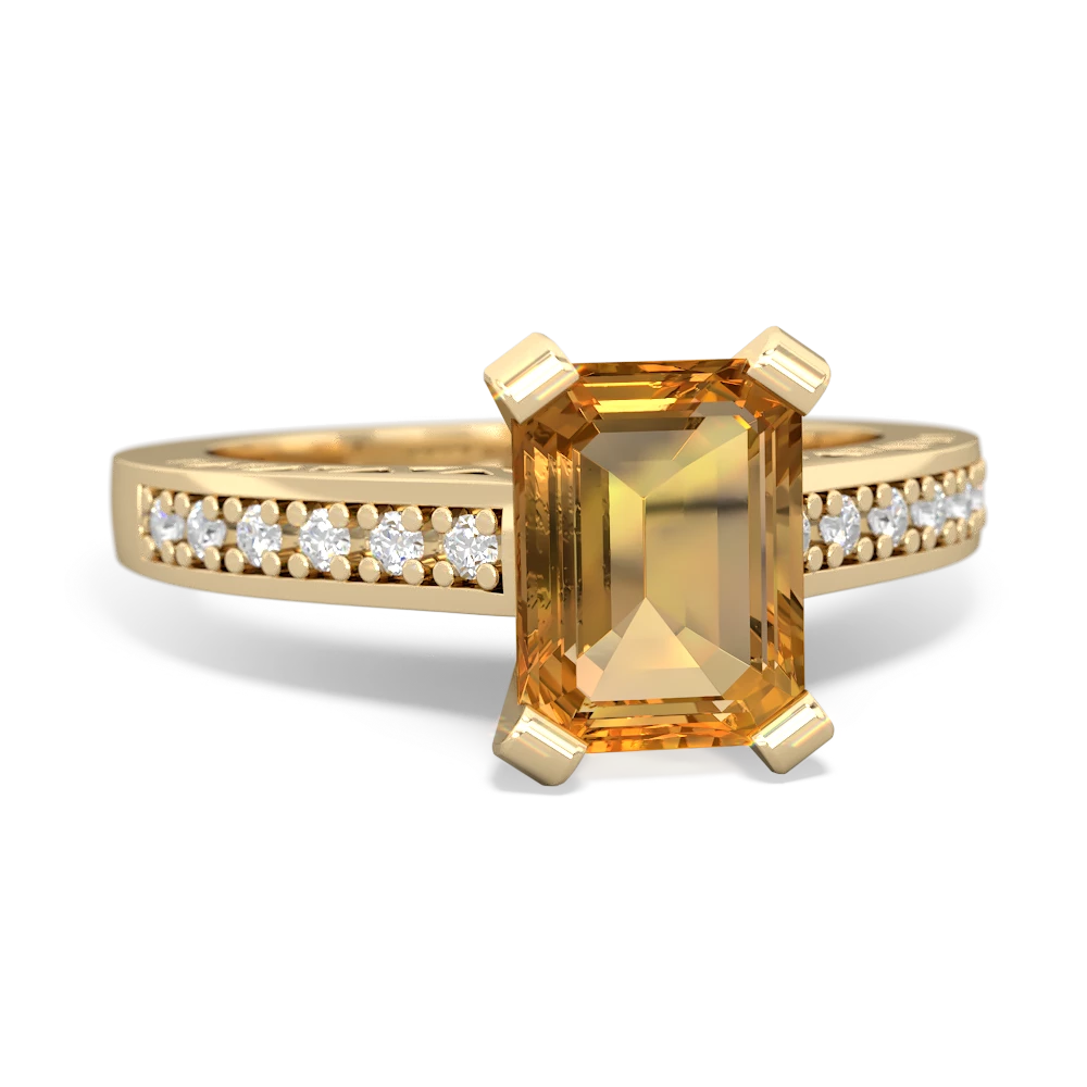 Citrine Art Deco Engagement 8X6mm Emerald-Cut 14K Yellow Gold ring R26358EM