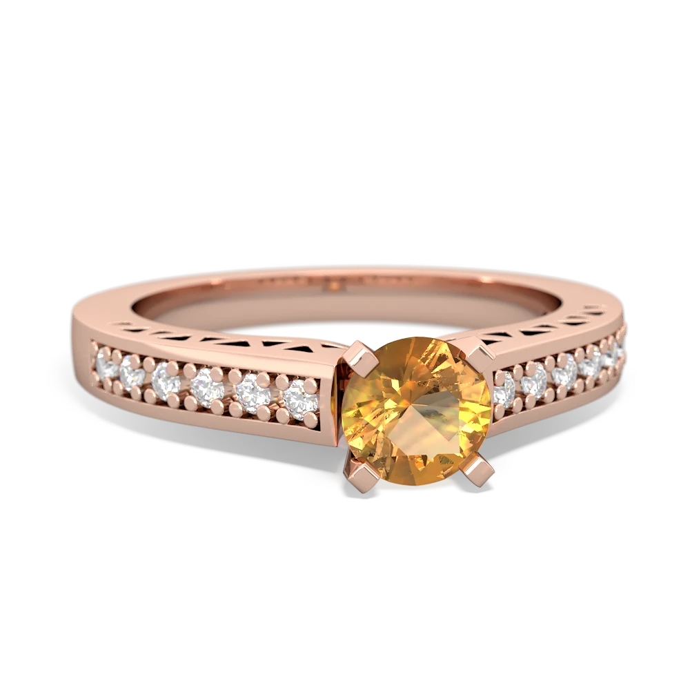 Citrine Art Deco Engagement 5Mm Round 14K Rose Gold ring R26355RD