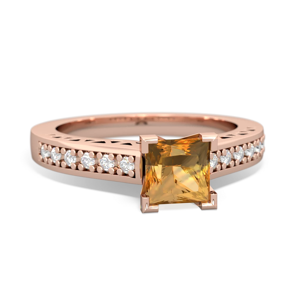 Citrine Art Deco Engagement 5Mm Square 14K Rose Gold ring R26355SQ