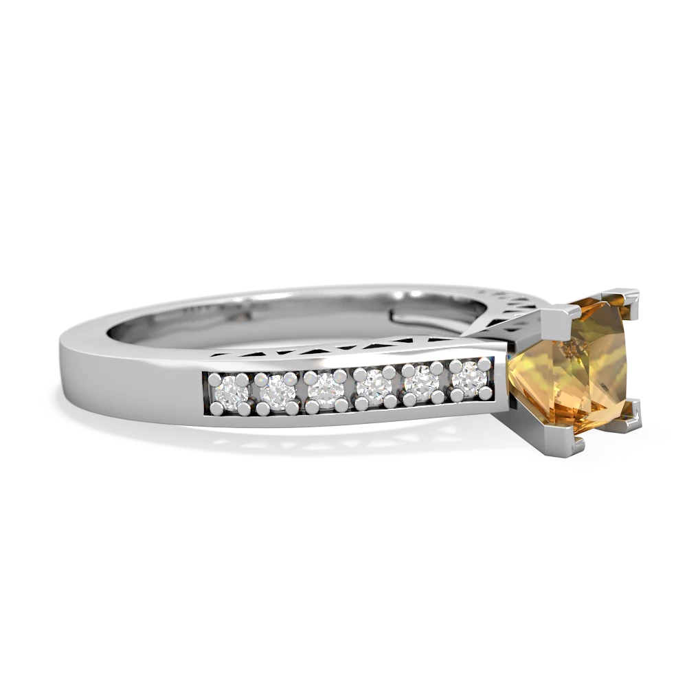 Citrine Art Deco Engagement 5Mm Square 14K White Gold ring R26355SQ