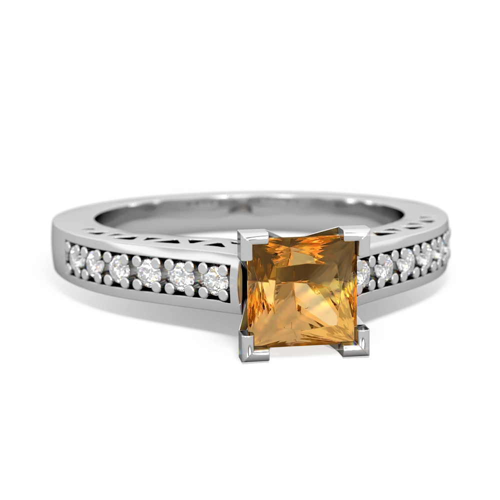 Citrine Art Deco Engagement 5Mm Square 14K White Gold ring R26355SQ