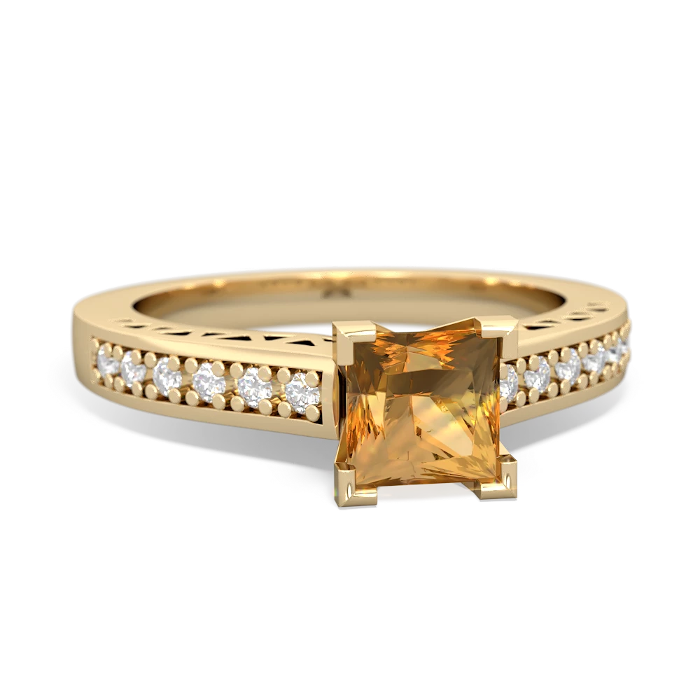 Citrine Art Deco Engagement 5Mm Square 14K Yellow Gold ring R26355SQ